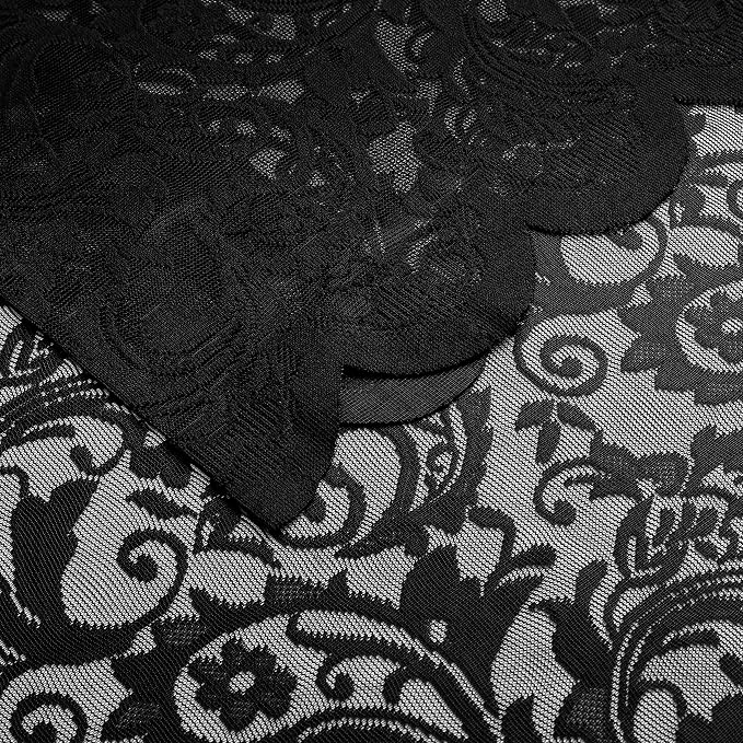 Bujasso Black Lace Pinch Pleat Curtains 63 inch, Gothic Vintage Floral Sheer - Image 6