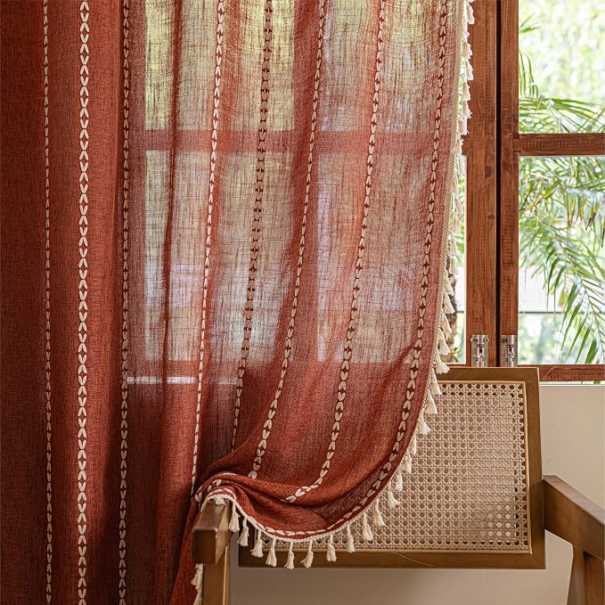 Sutuo Home Boho Curtains for Bedroom Nursery, Bohemian Light Filtering Orange - Image 2