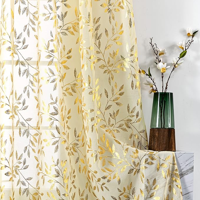 Sutuo Home Beige Sheer Curtains 84 Inch Length 2 Panels Set, Privacy Window by SutuoHome