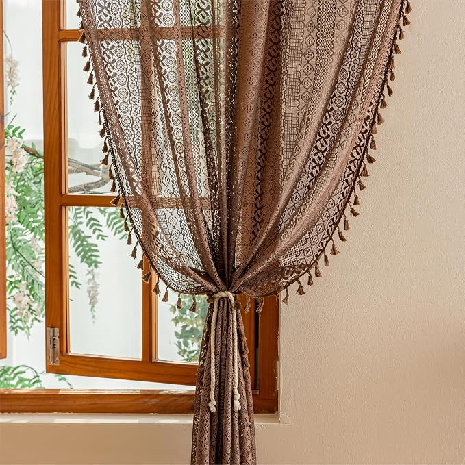 Sutuo Home Dark Coffee Boho Curtains 84 inches Long - Image 3