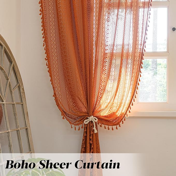 Sutuo Home Burnt Orange Boho Curtains 102 inches Long - Image 5