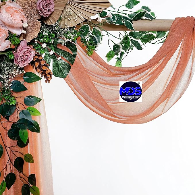 MDS Halloween Chiffon Draping Fabric - 2 Panel, 30" Wide x 20ft Long - Sheer Spooky Arbor & Canopy Drapery for Haunted House Backdrops, Party Ceilings, DIY Costumes & Themed Events - Coral Peach