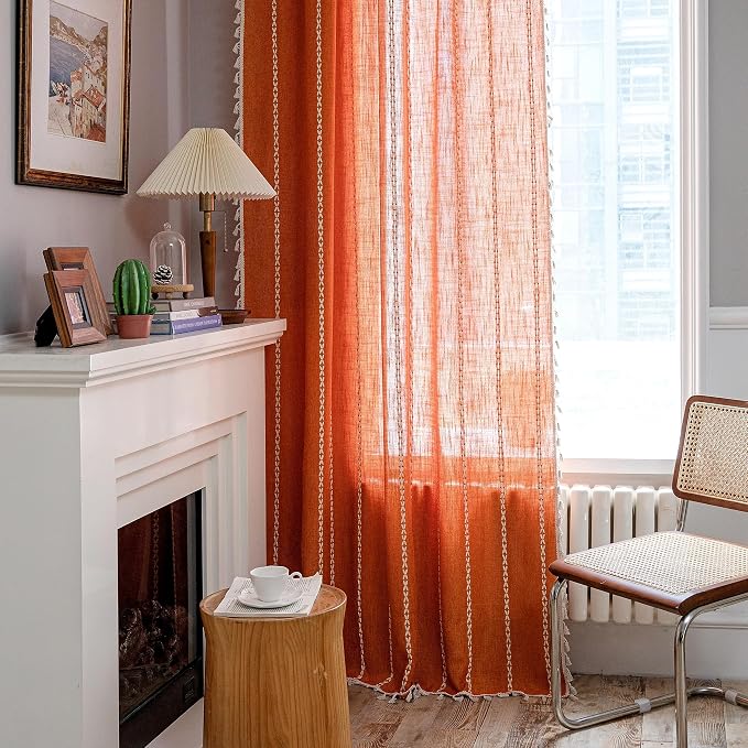 Sutuo Home Boho Curtains for Bedroom 84 Inches Long, Terracotta Semi Blackout - Image 3