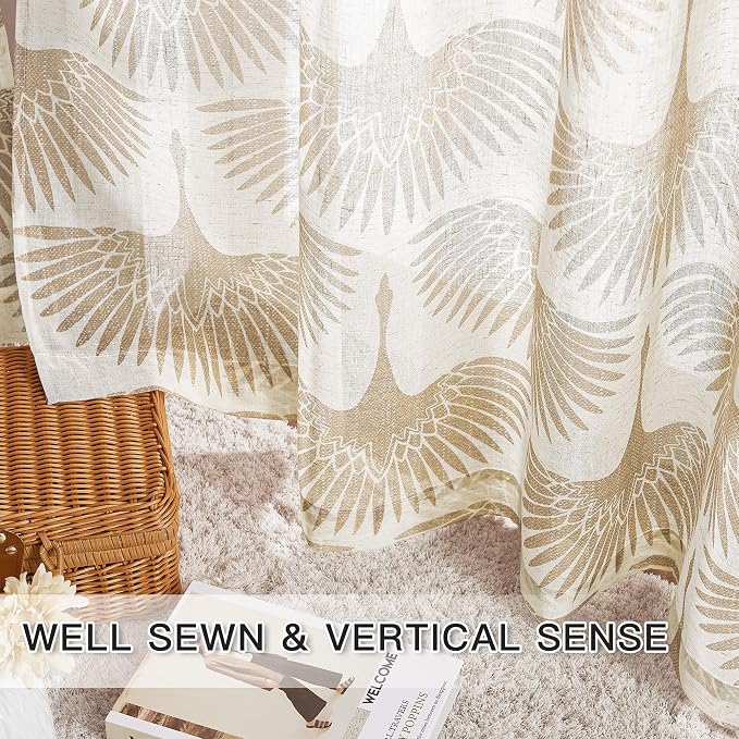 KGORGE Natural Linen Curtains 2 Panels- Taupe 52“W x 72" L Semi Sheer Geometric - Image 5