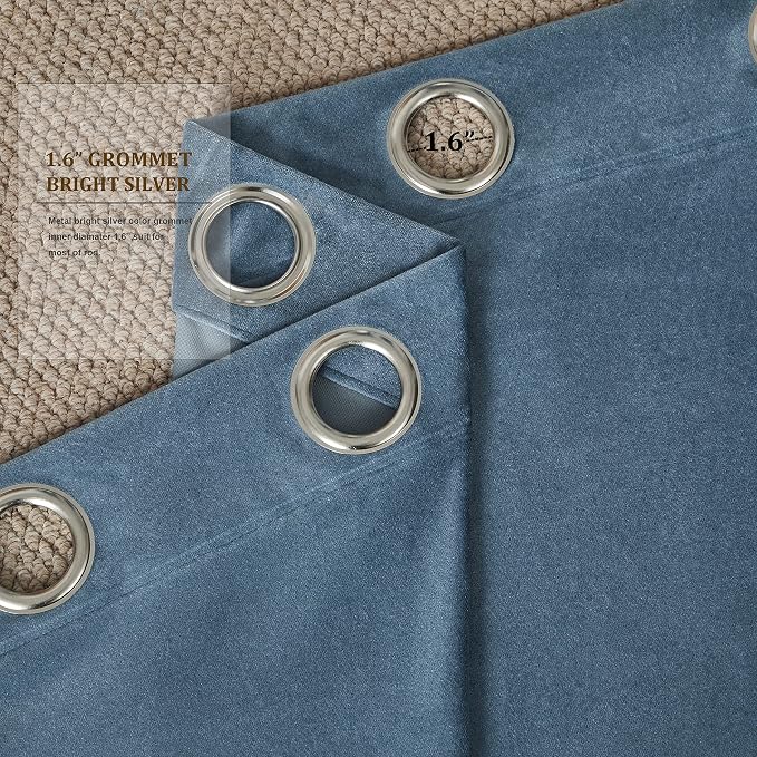 BULBUL Velvet Dirty Blue Blackout Curtains 120 inch Long - Image 3