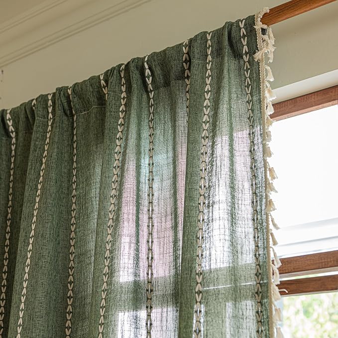 Sutuo Home Boho Linen Curtains for Living Room Laundry Room, Light-Filtering - Image 3