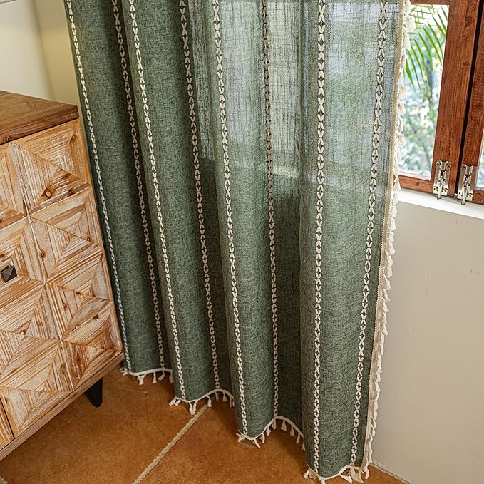 Sutuo Home Boho Linen Curtains for Living Room Laundry Room, Light-Filtering - Image 5