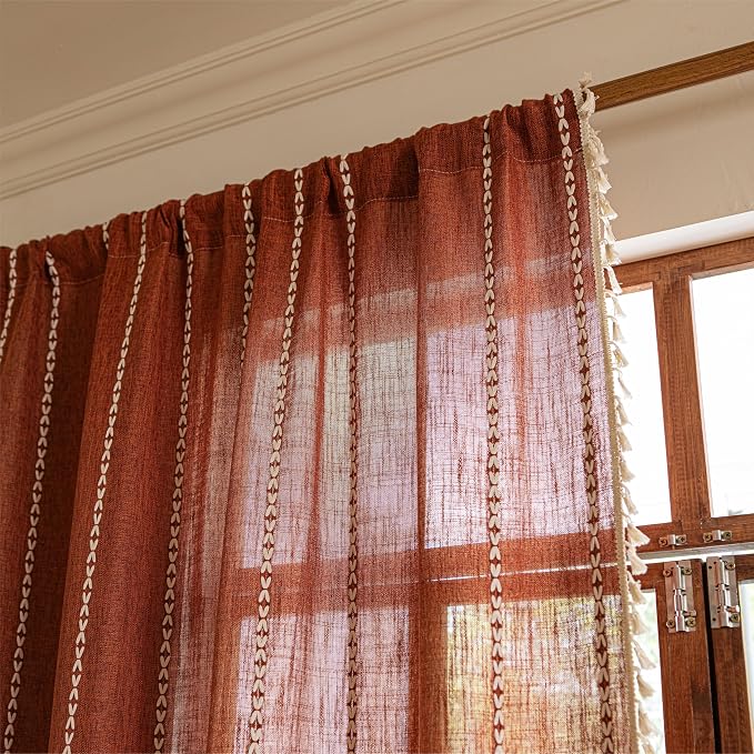 Sutuo Home Boho Linen Curtains for Living Room Dining Room, Farmhouse Light - Image 5