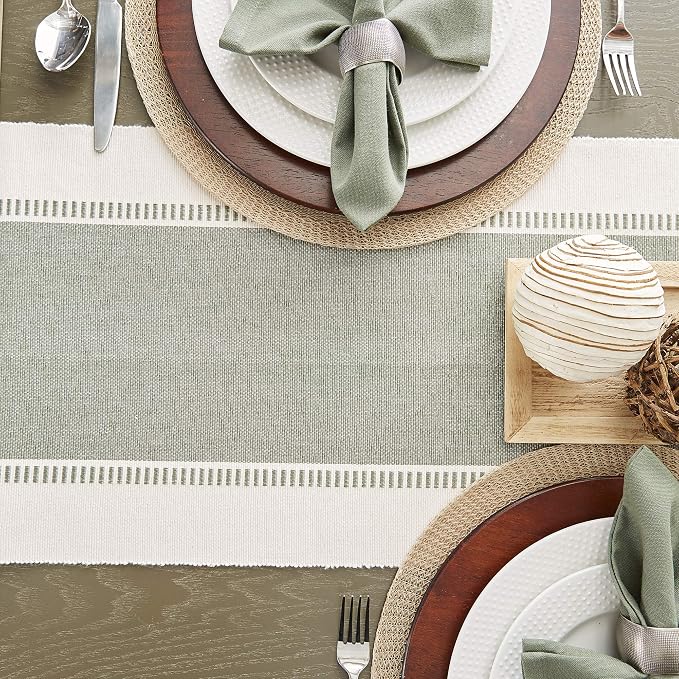 DII Dobby Stripe Table Runner, 13x108 Artichoke & Cream Background | Woven - Image 6
