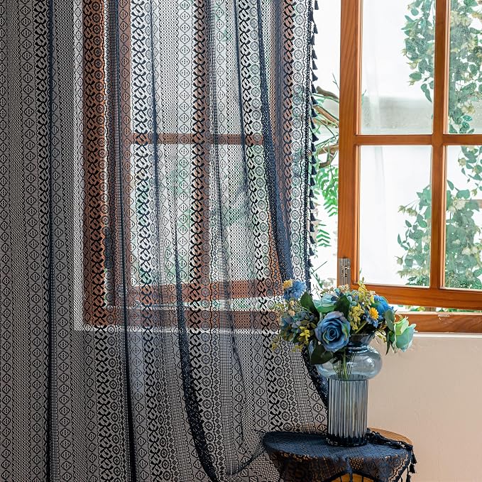 Sutuo Home Sheer Boho Curtains for Dining Room Bedroom, Window Lace Curtains - Image 2