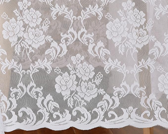 LinenZone White Round Tablecloth for Rustic Vintage Decor. Sheer Lace Works Great As Wedding, Thanksgiving or Christmas Tablecloth (Mia 48 Round, White)