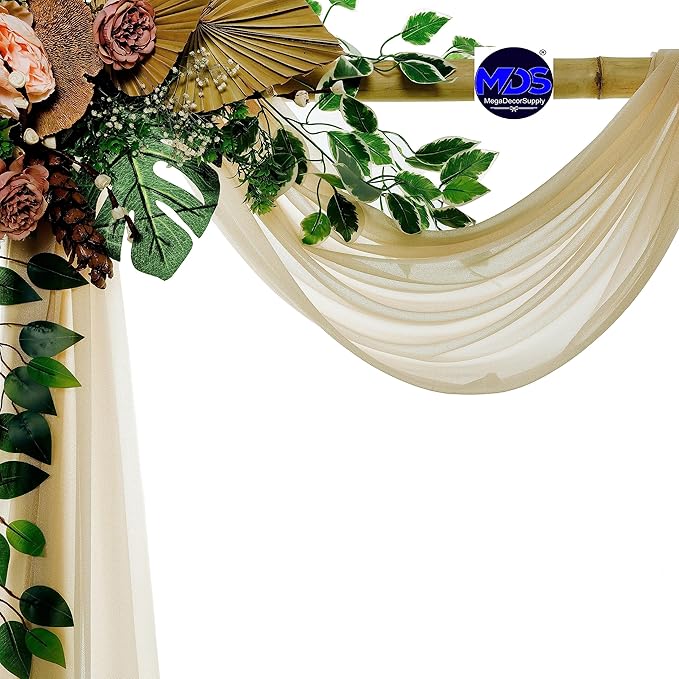 MDS Halloween Chiffon Draping Fabric - 2 Panel, 30" Wide x 20ft Long - Sheer Spooky Arbor & Canopy Drapery for Haunted House Backdrops, Party Ceilings, DIY Costumes & Themed Events - Champagne Gold