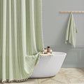 54x78 Boho Farmhouse Linen Heavy Duty Shower Curtain Set, Sage Green | Narrow by ShowerCurtain