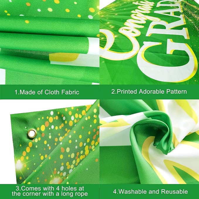KatchOn Green Congrats Grad Banner 72x44 Inch | Green and Gold Grad Banner - Image 5