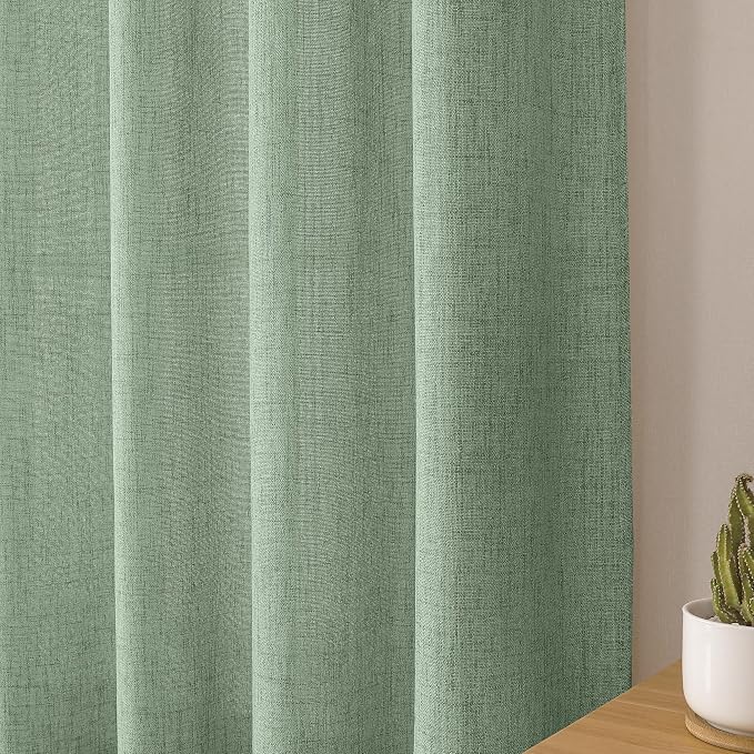 Tollpiz Short Linen Curtains Bedroom Rod Pocket Semi Sheer Curtain Burlap Light - Image 8