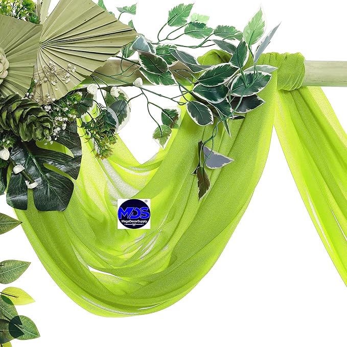 MDS Halloween Chiffon Draping Fabric - 2 Panel, 30" Wide x 40ft Long - Sheer Spooky Arbor & Canopy Drapery for Haunted House Backdrops, Party Ceilings, DIY Costumes & Themed Events - Parrot Green