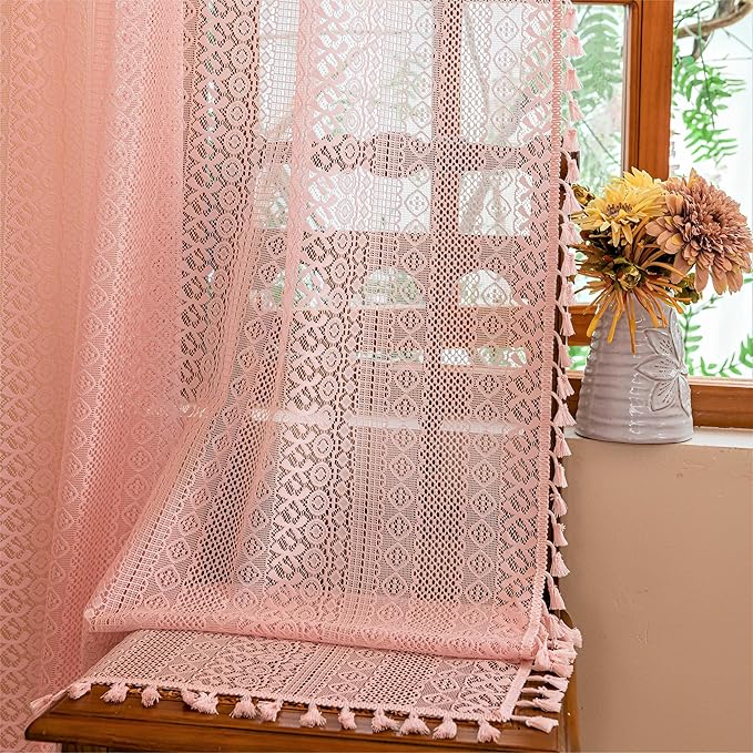 Sutuo Home Light Pink Lace Boho Curtains 84 inches Long - Image 5