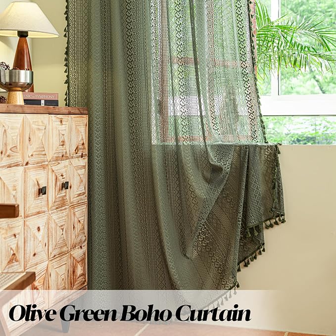 Sutuo Home Olive Green Boho Curtains 96 inches Long - Image 6