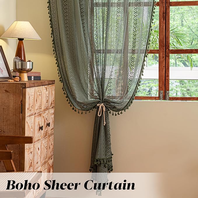 Sutuo Home Olive Green Boho Curtains 96 inches Long - Image 4