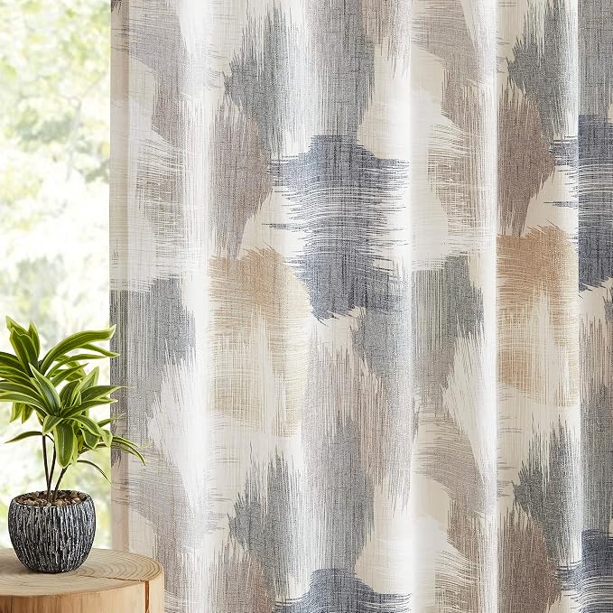 Kayne Studio Blue Tan Boho Geo Rod Pocket Semi Sheer Curtains 95 Inch Long | - Image 2
