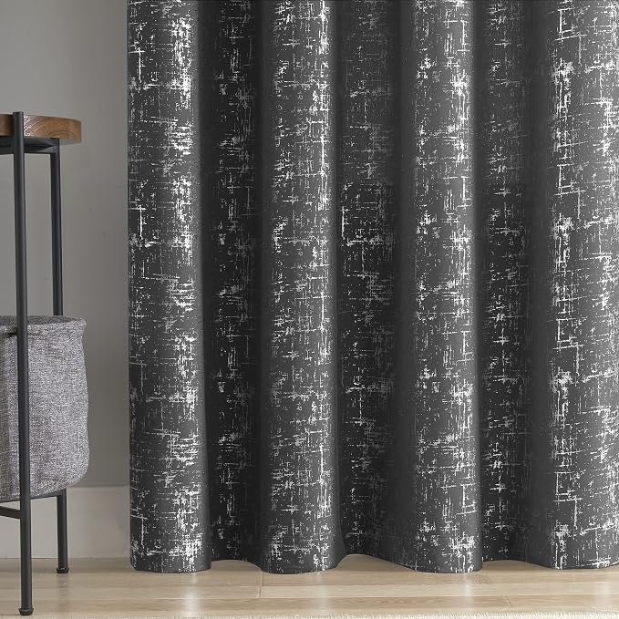 Taisier Home Silver Foil Print Linen Textured Curtains Geometric Dots Pattern - Image 4