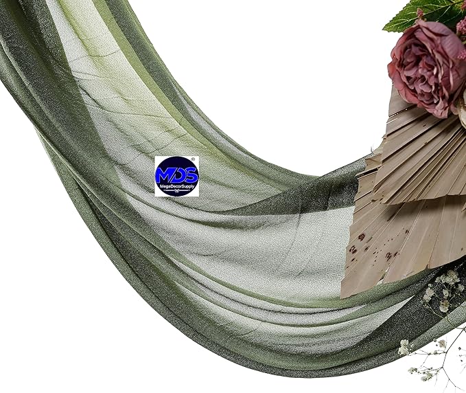MDS Halloween Chiffon Draping Fabric - 1 Panel, 30" Wide x 30ft Long - Sheer Spooky Arbor & Canopy Drapery for Haunted House Backdrops, Party Ceilings, DIY Costumes & Themed Events - Olive Green