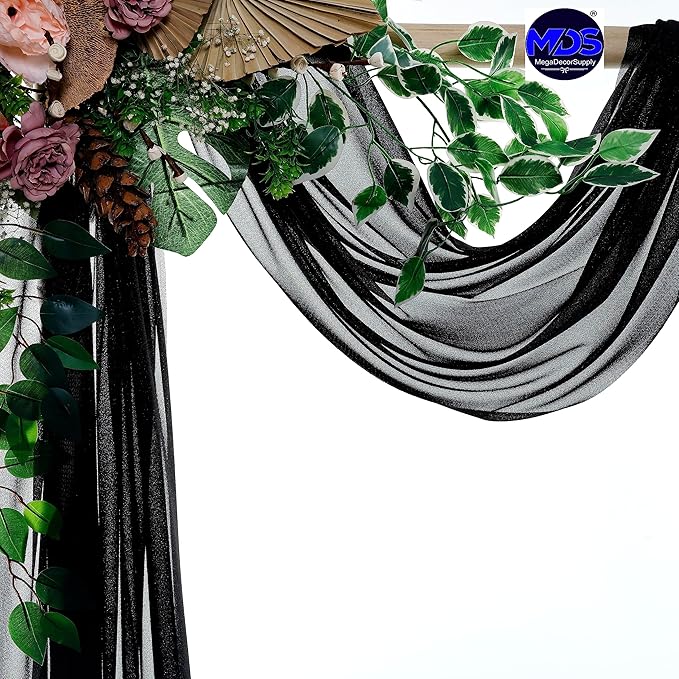 MDS Halloween Chiffon Draping Fabric - 1 Panel, 30" Wide x 40ft Long - Sheer Spooky Arbor & Canopy Drapery for Haunted House Backdrops, Party Ceilings, DIY Costumes & Themed Events - Black