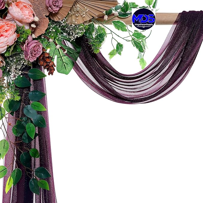 MDS Halloween Chiffon Draping Fabric - 2 Panel, 30" Wide x 50ft Long - Sheer Spooky Arbor & Canopy Drapery for Haunted House Backdrops, Party Ceilings, DIY Costumes & Themed Events - Eggplant