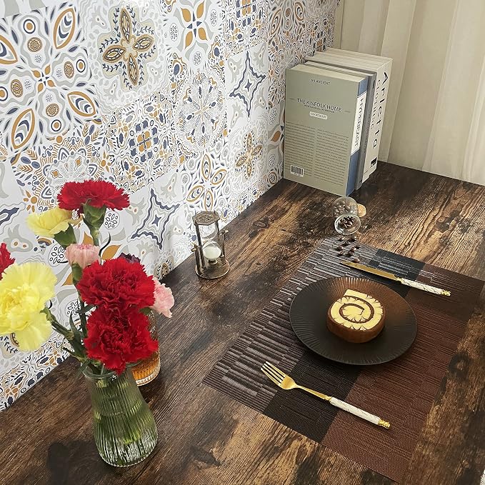 HeloHo Brown Black Placemats Set of 4 Washable Place Mats Vinyl Woven Table - Image 6