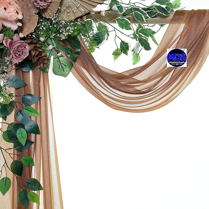 MDS Halloween Chiffon Draping Fabric - 1 Panel, 30" Wide x 50ft Long - Sheer Spooky Arbor & Canopy Drapery for Haunted House Backdrops, Party Ceilings, DIY Costumes & Themed Events - Mocha