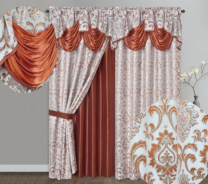 GOHD Samba Star Jacquard Window Curtain 2PC Panels.Each pc W54 xL90.Rust by GOHDGoldenOceanHomeDecor