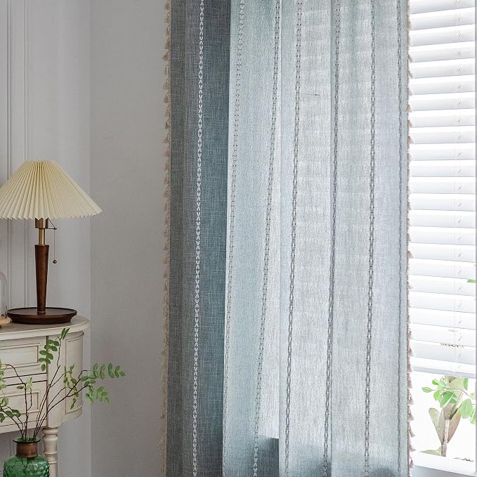 Sutuo Home Boho Curtains for Bedroom Dining Room Kitchen, Semi Blackout Linen - Image 6