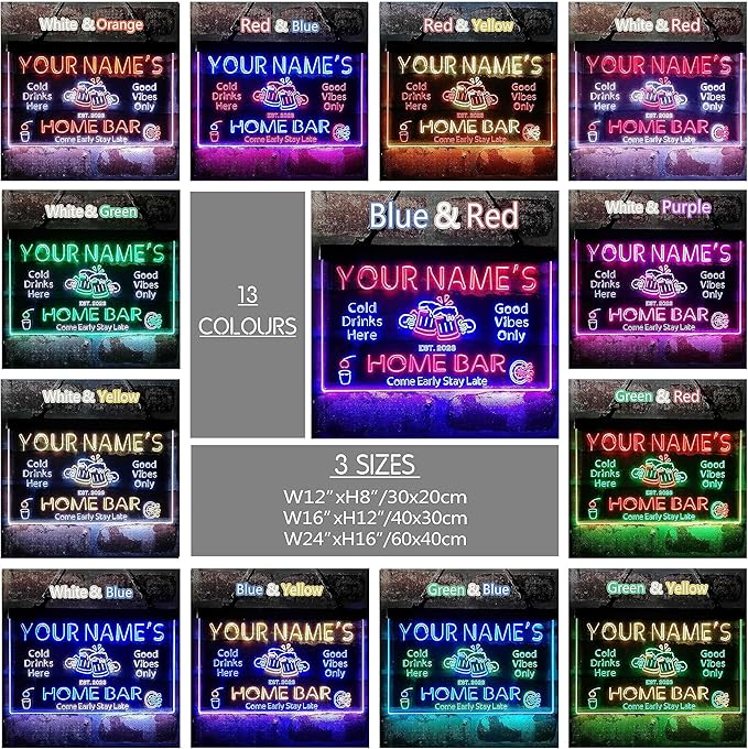 ADVPRO Personalized Your Name Custom Home Bar Beer Established Year Dual Color LED Neon Sign Green & Red 16 x 12 Inches st6s43-p1-tm-gr