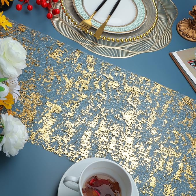 Snowkingdom Glitter Metallic Gold Table Runner 11 Inch x 100 Feet Thin Mesh - Image 3