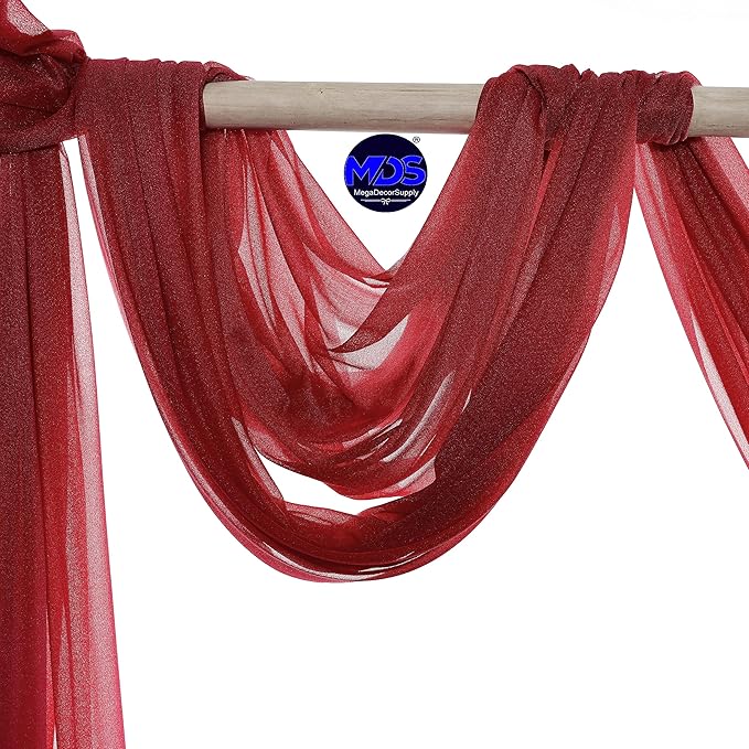 MDS Halloween Chiffon Draping Fabric - 2 Panel, 30" Wide x 50ft Long - Sheer Spooky Arbor & Canopy Drapery for Haunted House Backdrops, Party Ceilings, DIY Costumes & Themed Events - Apple Red