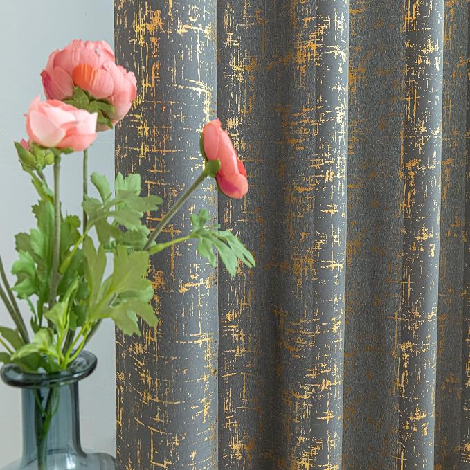 Taisier Home Gold Foil Print Linen Textured Curtains Geometric Dots Pattern - Image 4
