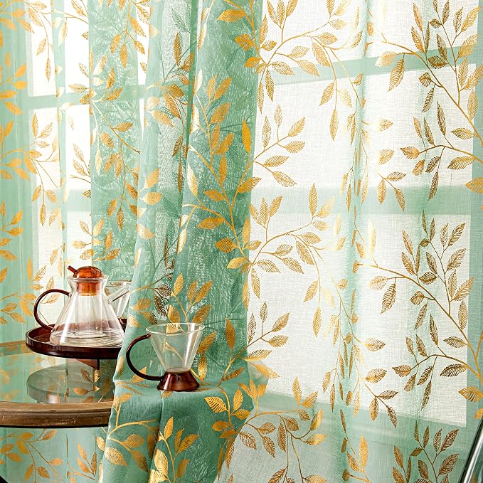 Sutuo Home Green Sheer Curtains 63 Inch Length 2 Panels Set, Privacy Voile - Image 4