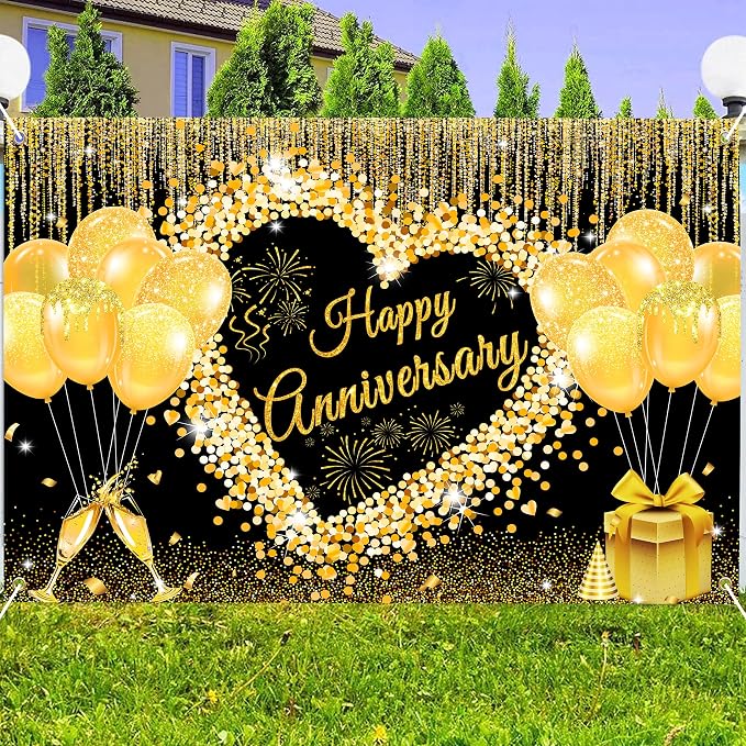8x6 ft Floral Anniversary Backdrop Banner - Image 4