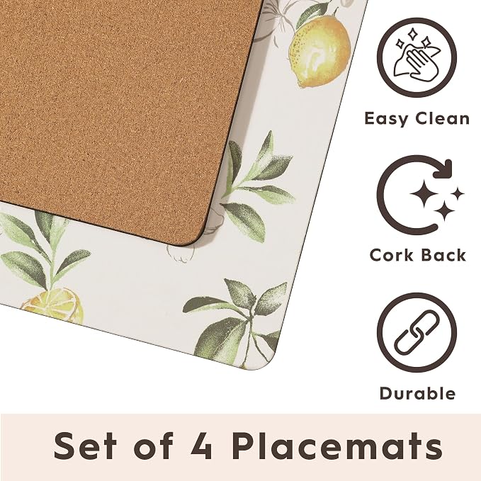 Laura Ashley Cork Placemats, 16 x 12-inch, Lemon Floral | Ideal - Image 3