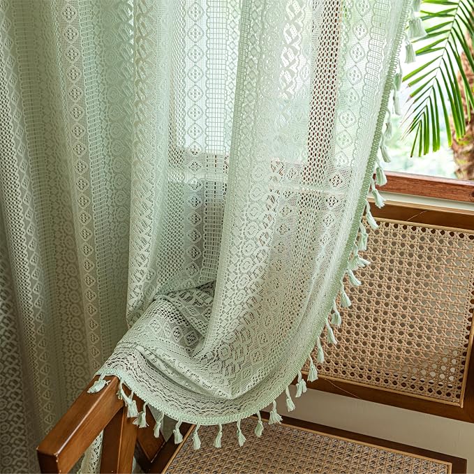 Sutuo Home Boho Curtains for Bedroom Dining Room, Bohemian Crochet Lace Hollow - Image 6