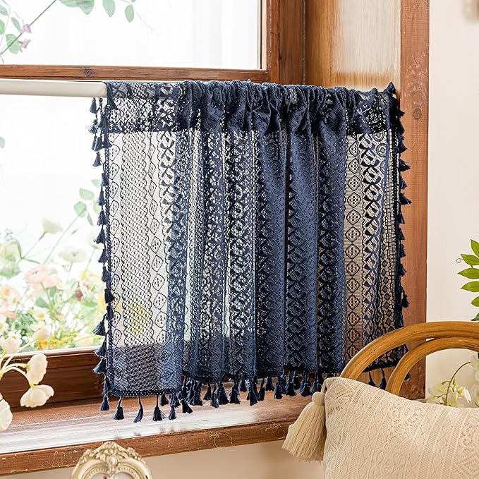 Sutuo Home Boho Lace Sheer Short Curtains Valance 2 Panels - Image 6