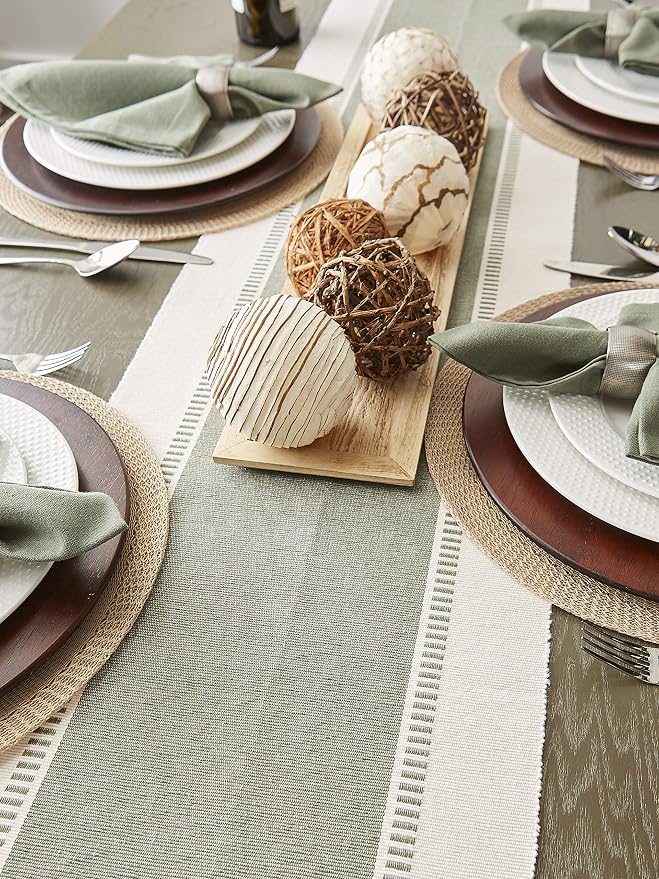 DII Dobby Stripe Table Runner, 13x72 Artichoke & Cream Background | Woven - Image 9