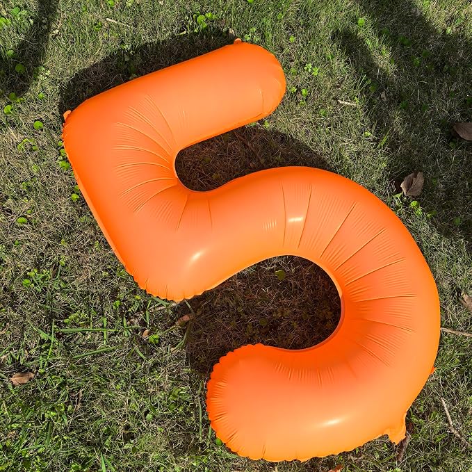 Orange Birthday Number 5 Balloon 40 inch Fluorescent Orange Number 5 | Helium - Image 4
