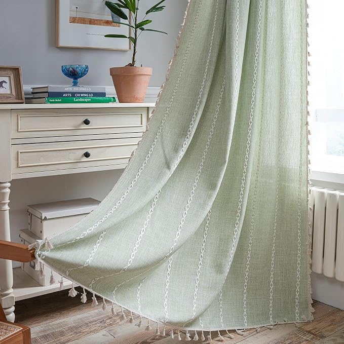 Sutuo Home Sage Green Boho Curtains 72 inch Long by SutuoHome
