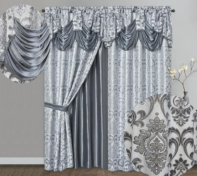 GOHD Samba Star Jacquard Window Curtain 2PC Panels.Each pc W54 xL90.Grey by GOHDGoldenOceanHomeDecor