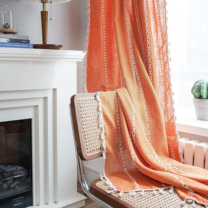 Sutuo Home Boho Curtains for Bedroom 84 Inches Long, Terracotta Semi Blackout - Image 5