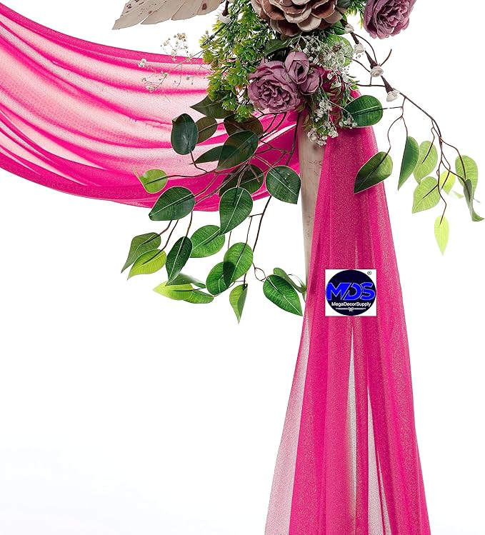 MDS Halloween Chiffon Draping Fabric - 2 Panel, 30" Wide x 50ft Long - Sheer Spooky Arbor & Canopy Drapery for Haunted House Backdrops, Party Ceilings, DIY Costumes & Themed Events - Hot Pink