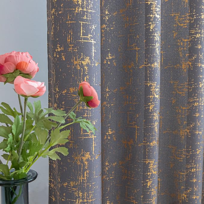 Taisier Home Gold Foil Print Linen Textured Curtains Geometric Dots Pattern - Image 3