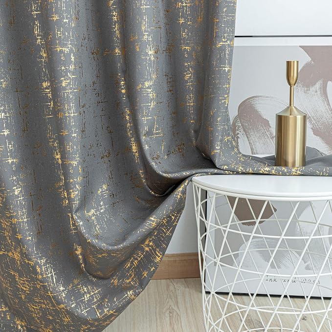 Taisier Home Gold Foil Print Linen Textured Curtains Geometric Dots Pattern - Image 4