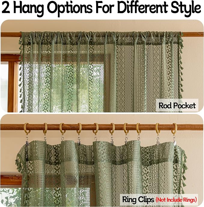 Sutuo Home Olive Green Boho Curtains 63 inches Long - Image 5